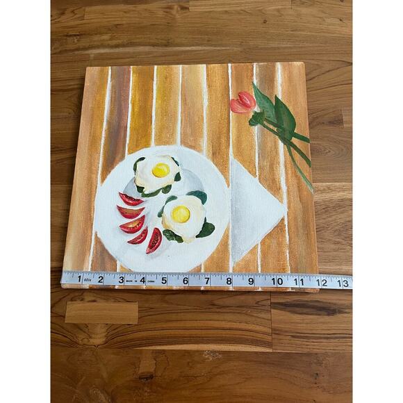 Acrylic Canvas Paintings Breakfast Eggs Sunny Side‎ Set of 2 12X12 Hand Painting - Picture 10 of 12